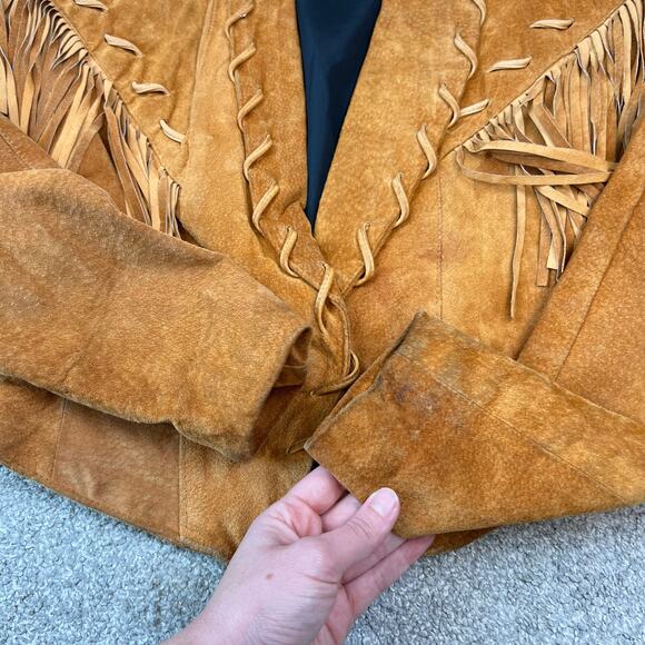Contempo Casuals Vintage 80s Genuine Suede Western Fringe Crop Jacket (Sz S) - Picture 7 of 16